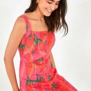 NWOT Farm Rio Anthropologie Linen Tropical Hot Pepper Pink Mini Dress S $240